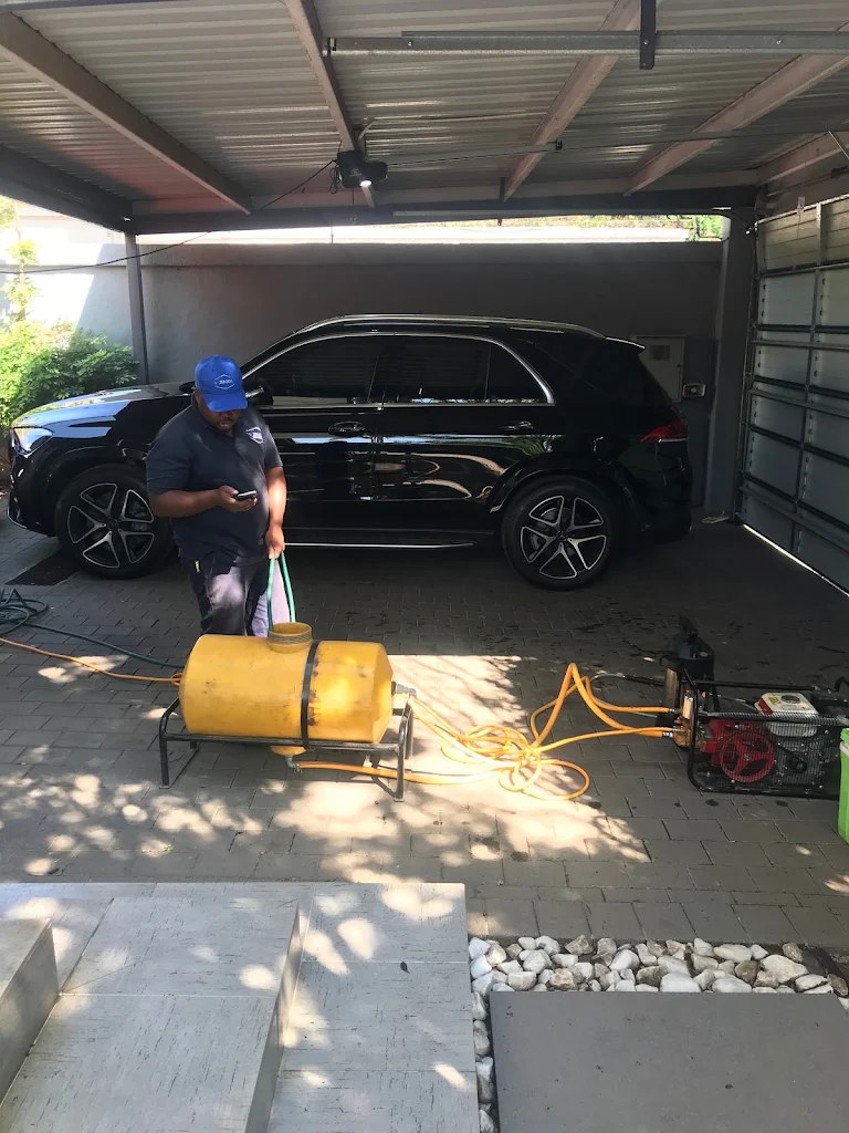 Fumigation equipment set up in a residential garage